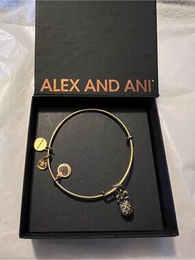 Alex and Ani Gold Pineapple Charm Bangle Bracelet